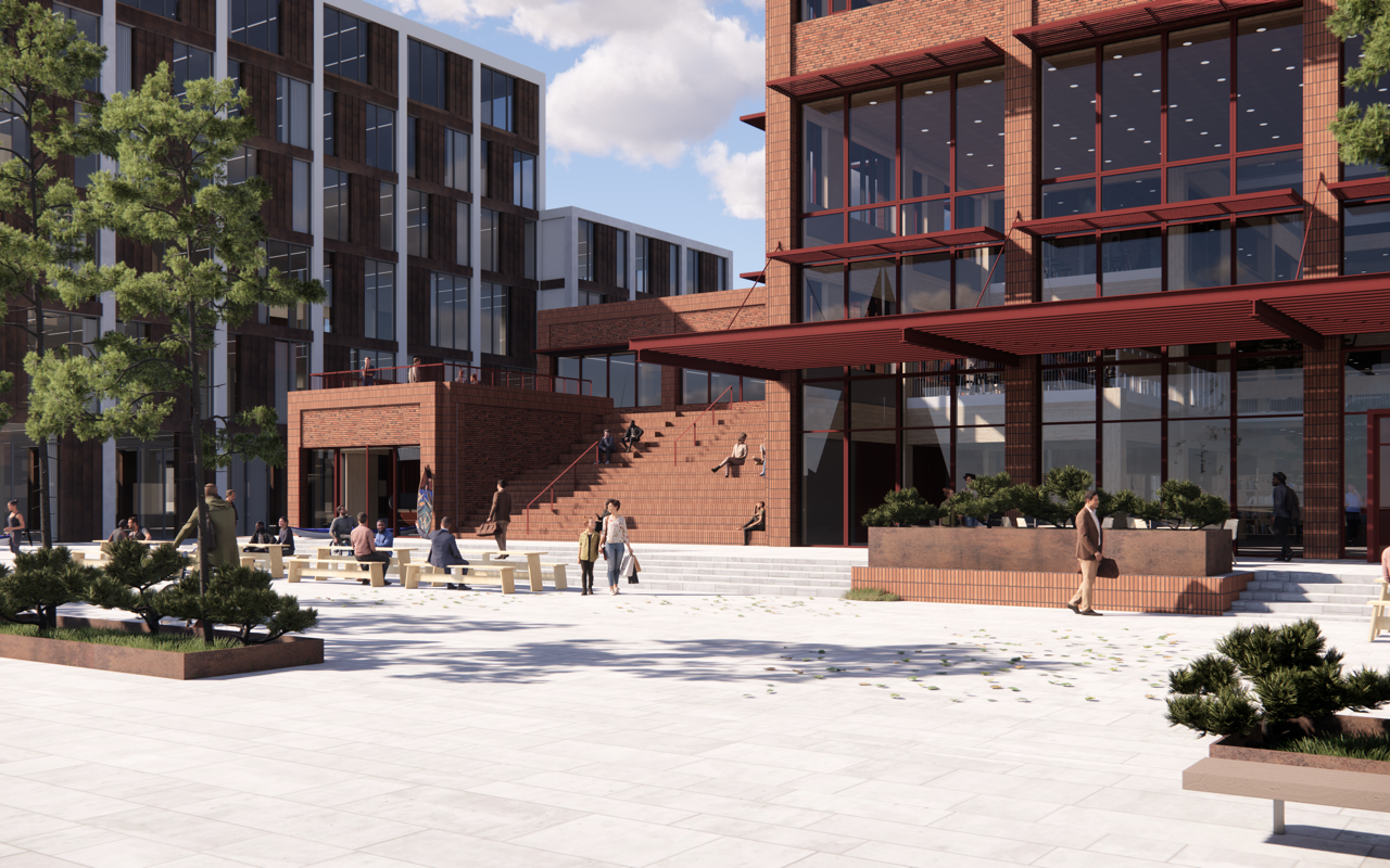 UCL's hovedindgang set fra havnefronten.